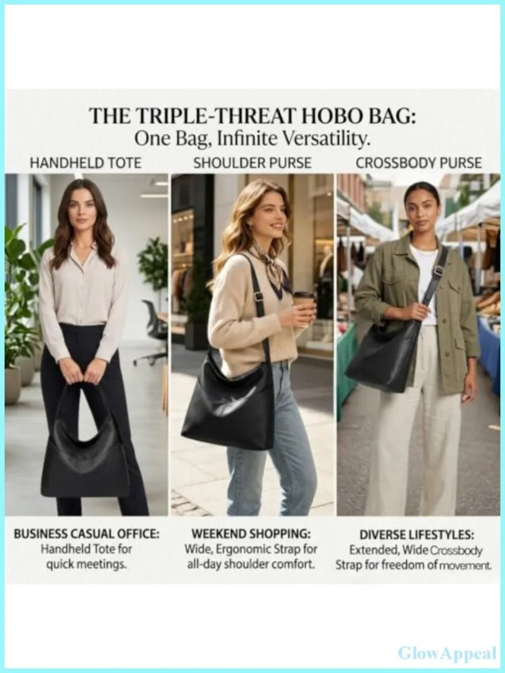 Large Slouchy Hobo Bag for Women Vegan Leather Shoulder Purse with Zipper